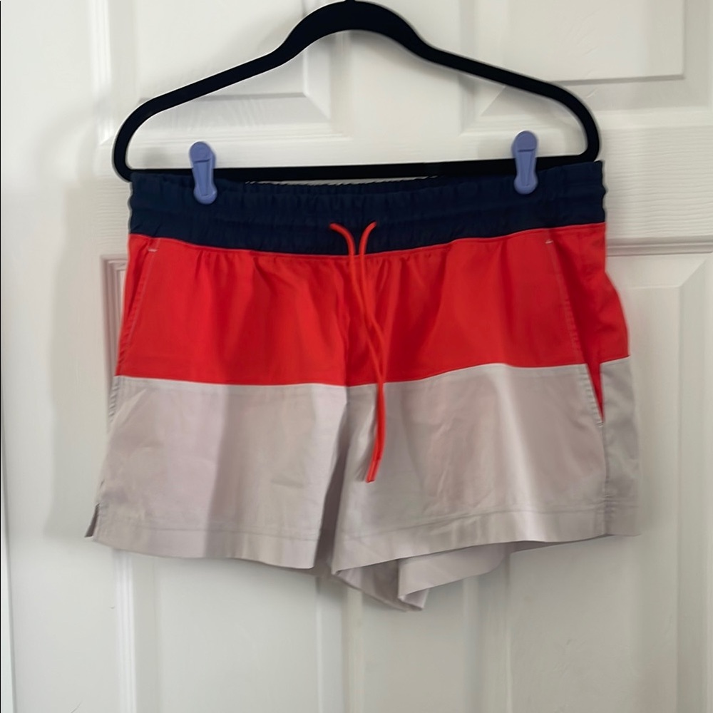 Athleta Colorblock Athletic Shorts in Navy, Red, and Light Gray